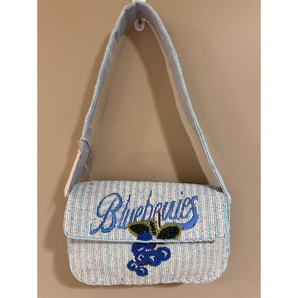 Sol and Mer Blueberry Beaded Embroidered Stripe Shoulder Bag Purse Viral